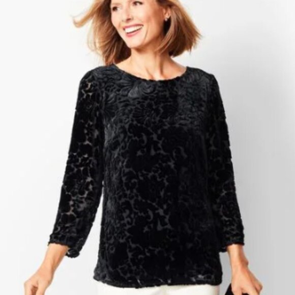 Talbots Tops - Talbots RSVP Floral Velvet Burnout Blouse Top Black Size 3X Witchy Whimsigoth